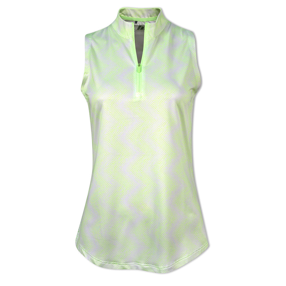 adidas Ladies Sleeveless Golf Polo with Abstract Zig-Zag Print in White