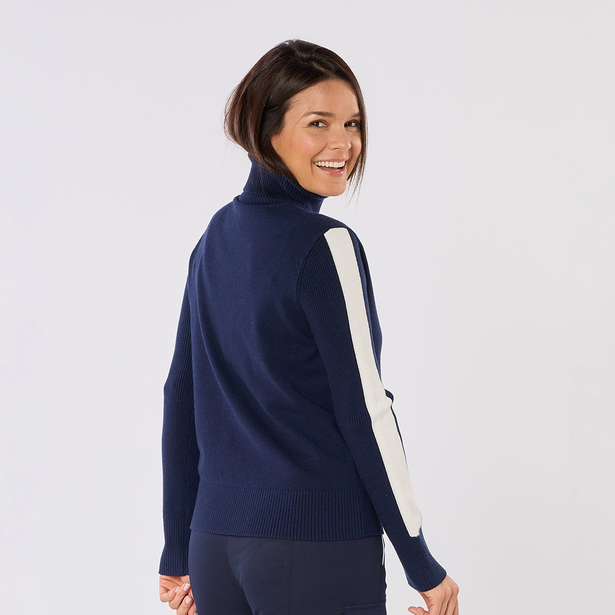 Swing Out Sister Christmas Sweater In Navy with Embroidered Sparkly Silver Christmas Tree