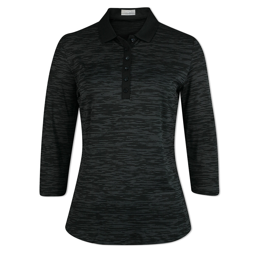 Callaway Ladies 3/4 Sleeve Micro-Stripe Polo in Caviar