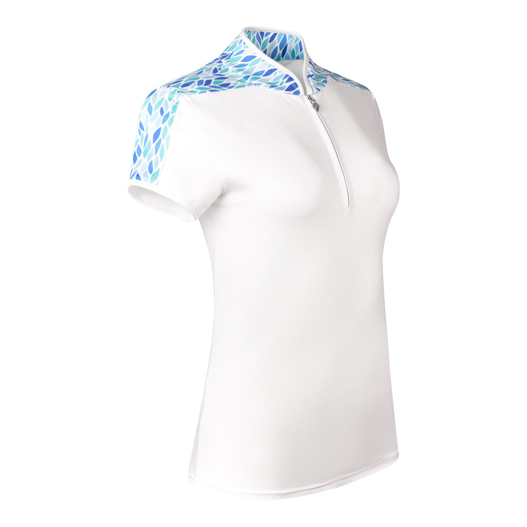 Pure Ladies Willow Leaf Print Cap Sleeve Golf Polo Shirt