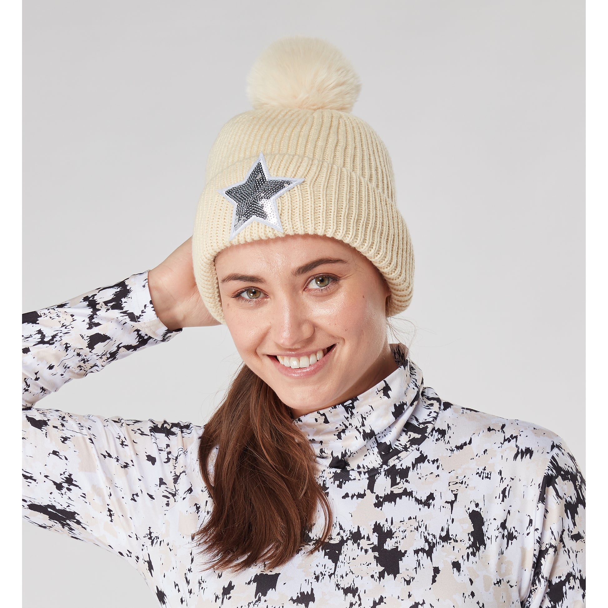 Swing Out Sister Ladies Fleece Lined Star Bobble Hat