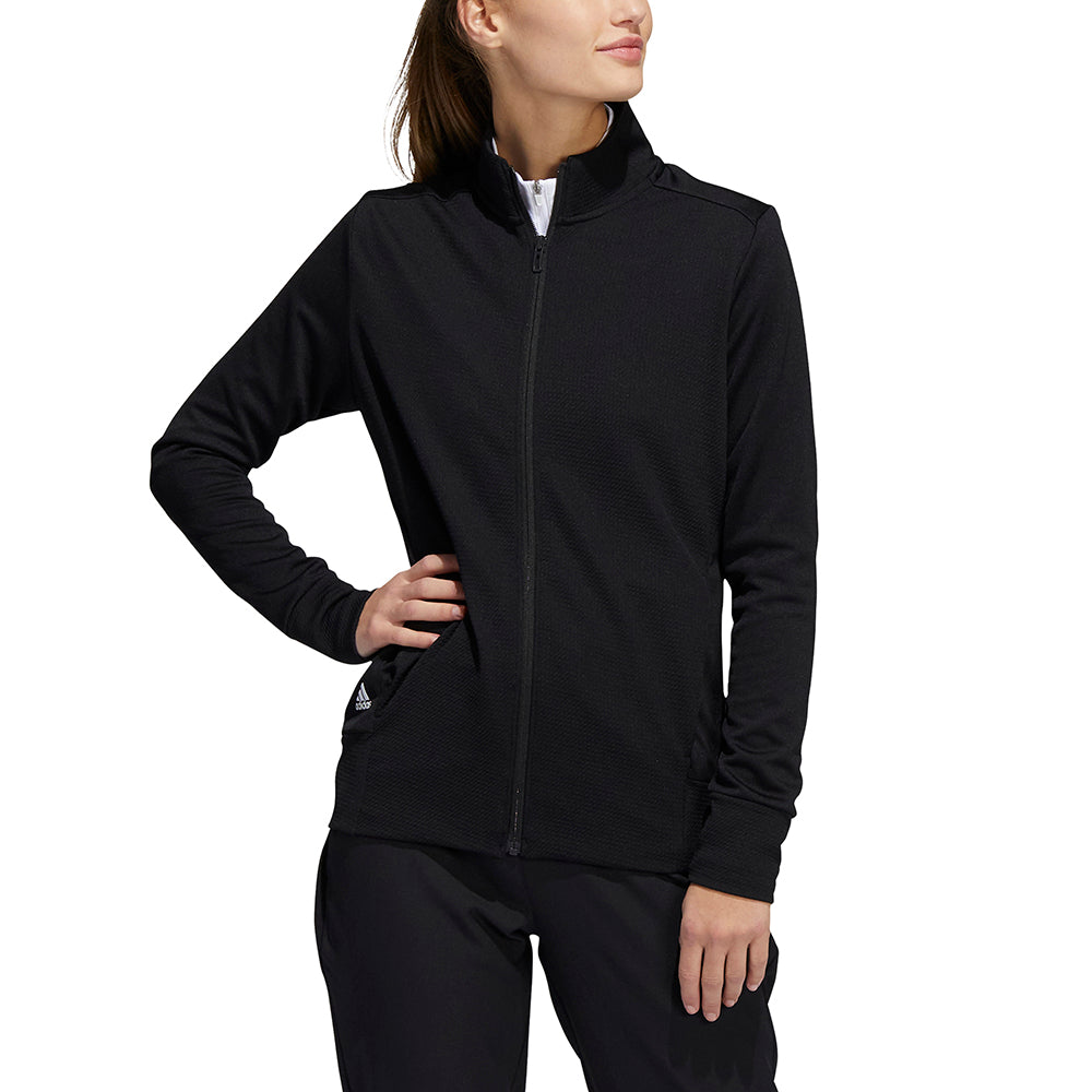 adidas Ladies Lightweight Textured Jersey Golf Jacket in Black GolfGarb