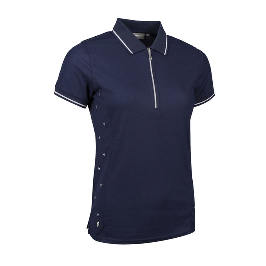 Glenmuir Ladies Short Sleeve Polo with Diamanté Detailing in Navy & Silver