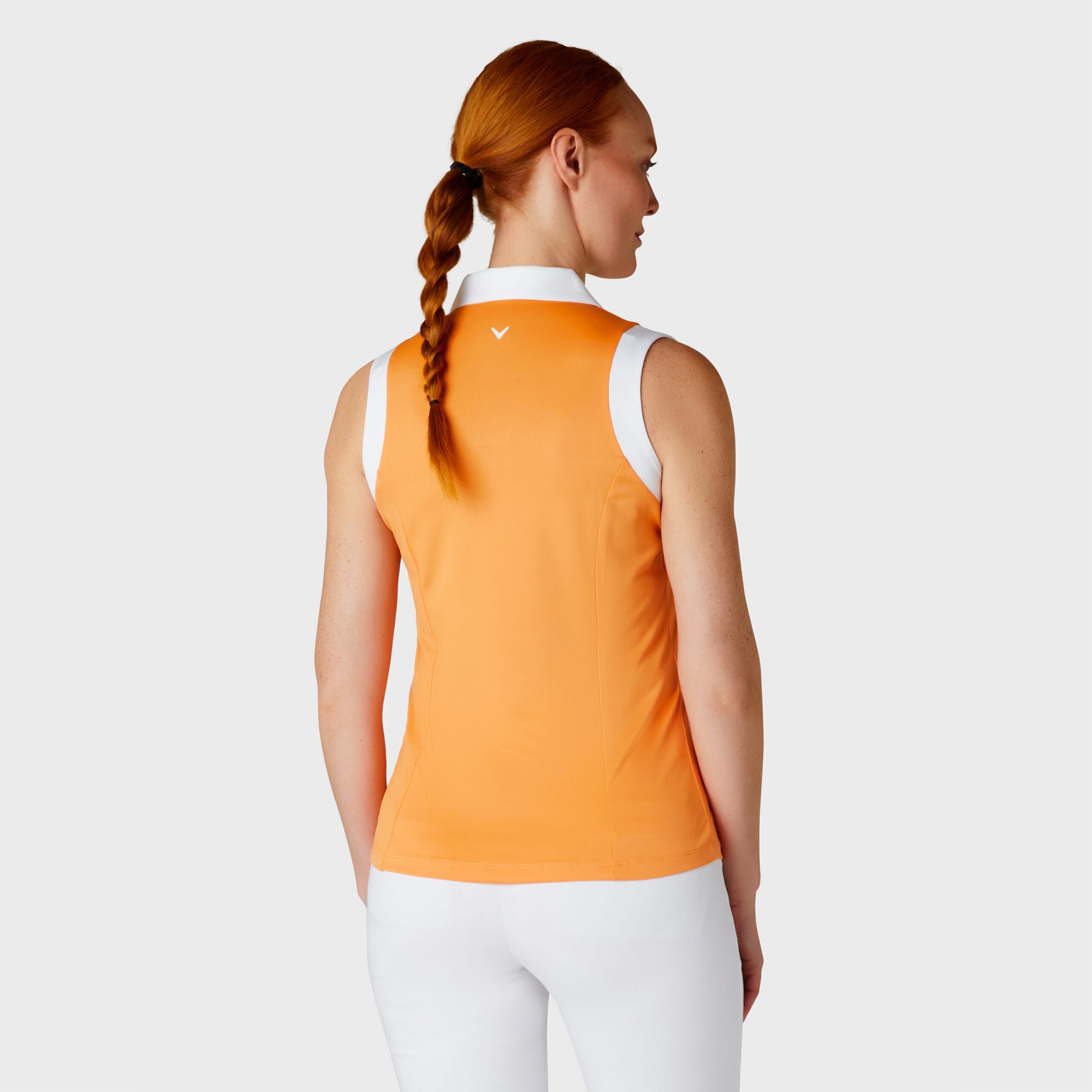 Callaway Ladies Sleeveless Colour Block Golf Polo Shirt in Papaya