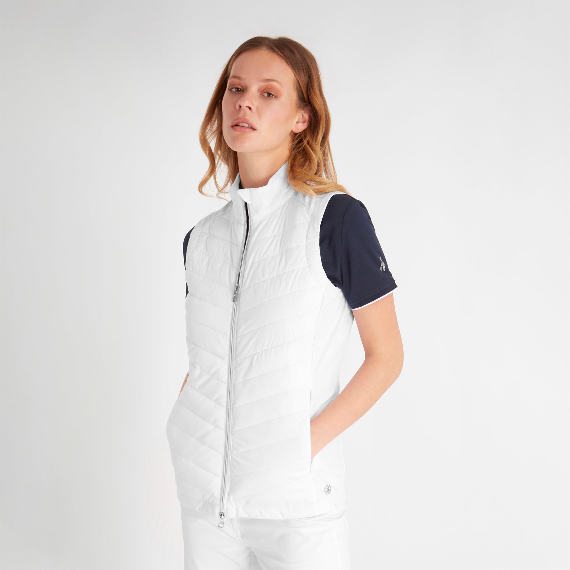 Green Lamb Ladies White Lightweight Front Quilted Gilet