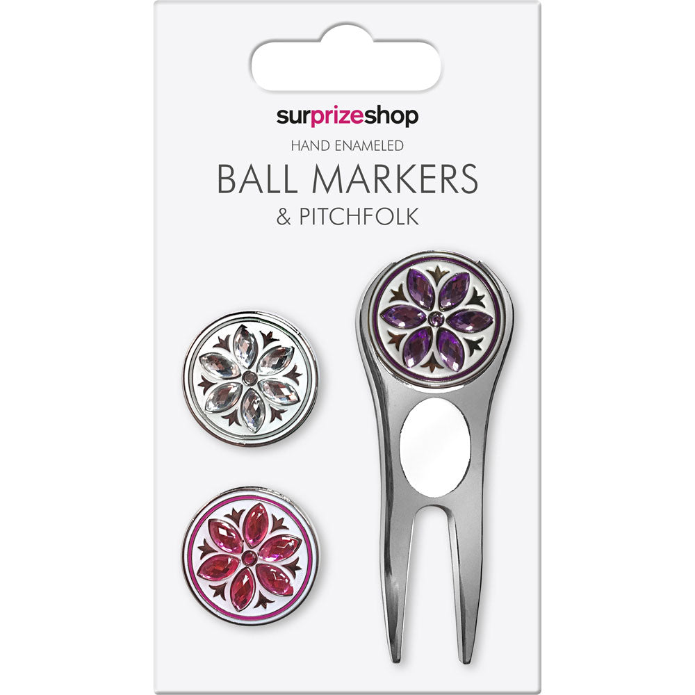 Surprizeshop Glitter and Crystal Golf Ball Marker and Pitchfork Set