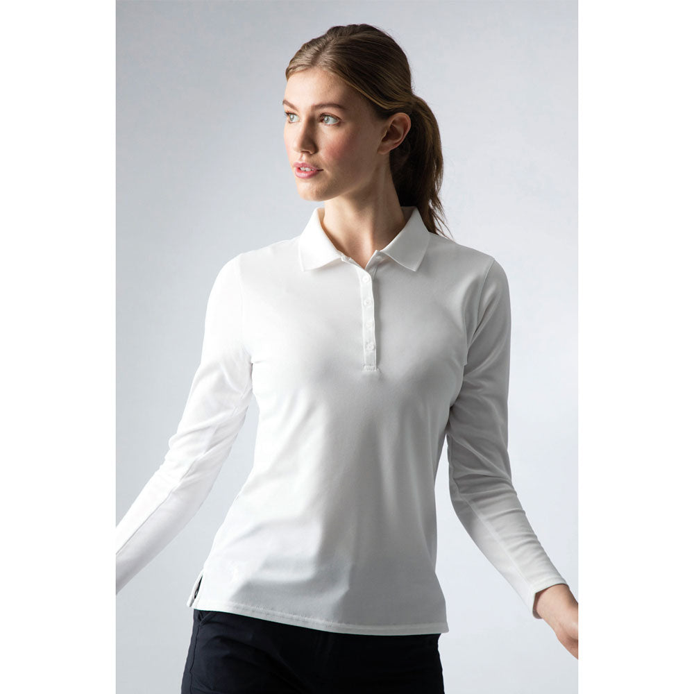 Glenmuir Ladies Long-Sleeve Pique Knit Polo with Stretch in White