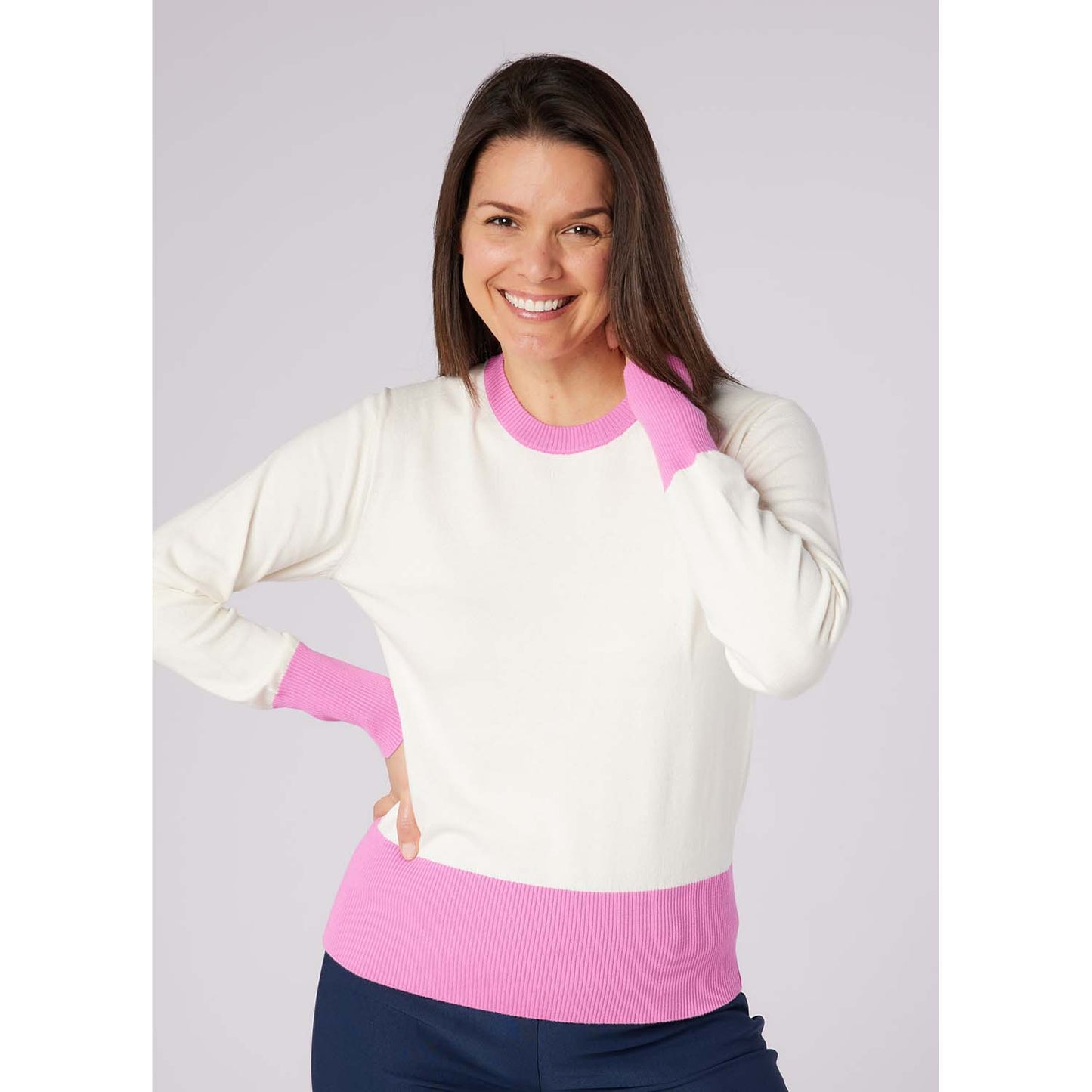 Swing Out Sister Ladies Colour Block Knitted Sweater - Feminine Comfort & Course Ready Style