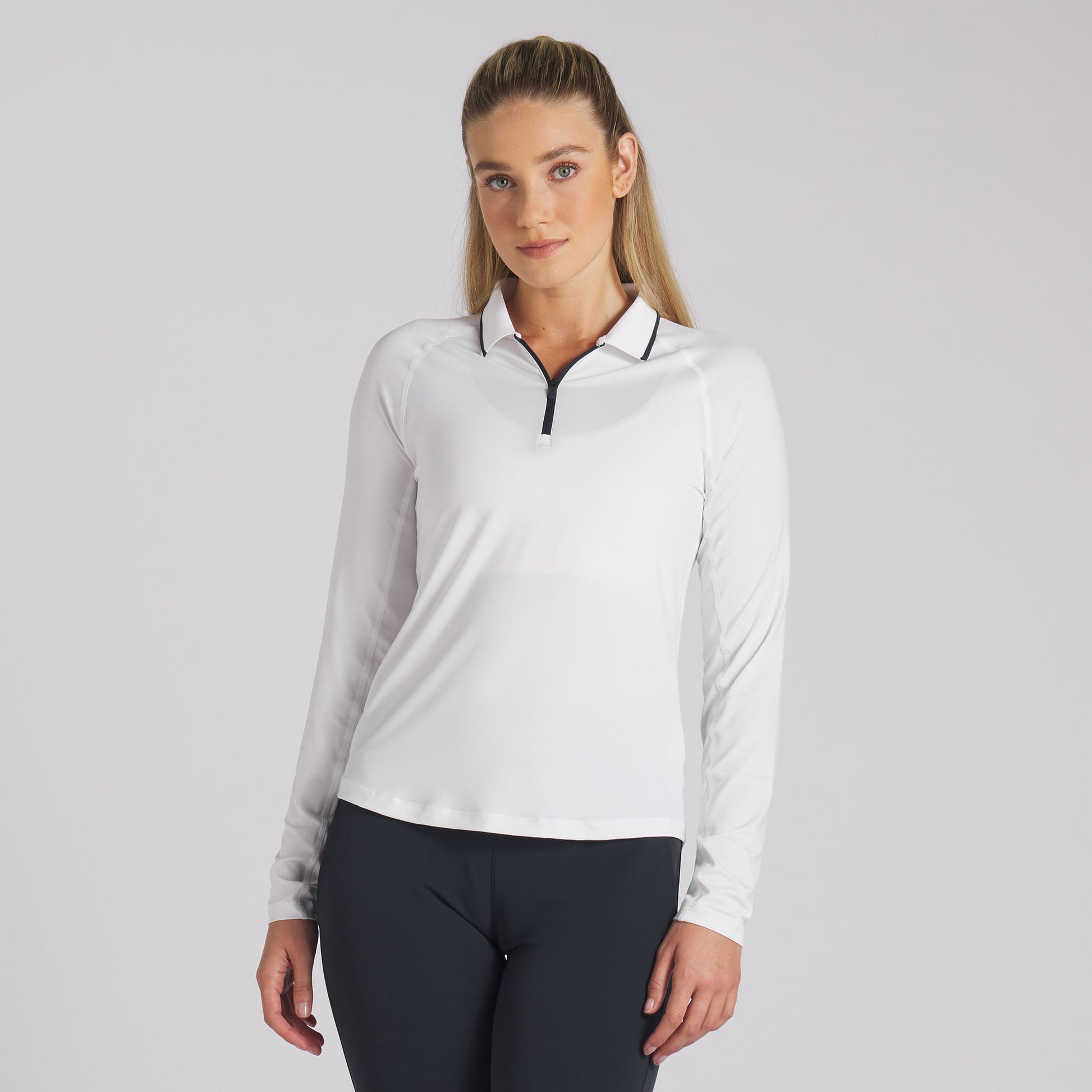 Puma Ladies You-V Long Sleeve Zip-Neck Top in White Glow with UPF 50+