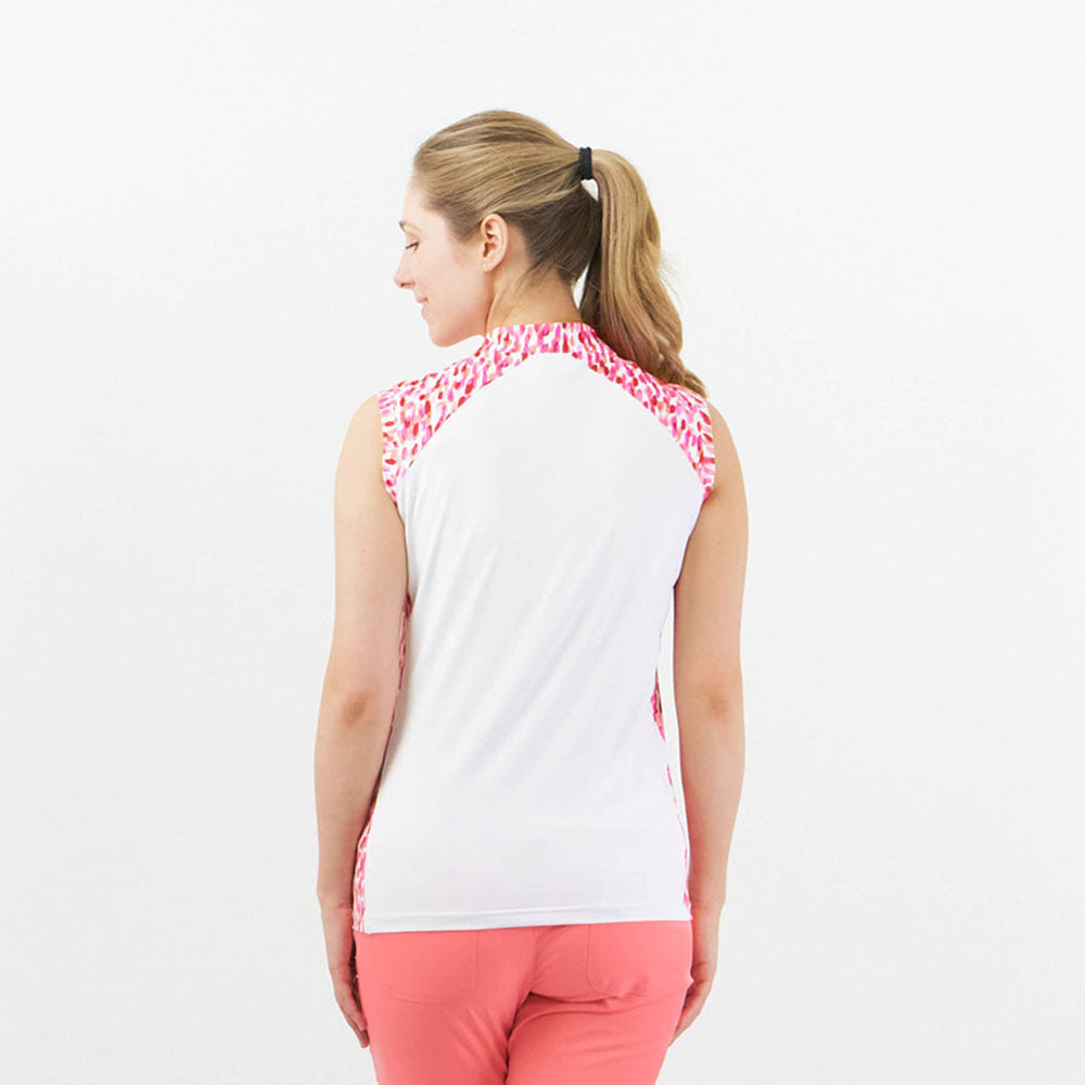 Pure Sleeveless Polo with Petal Polka Print Design Panels