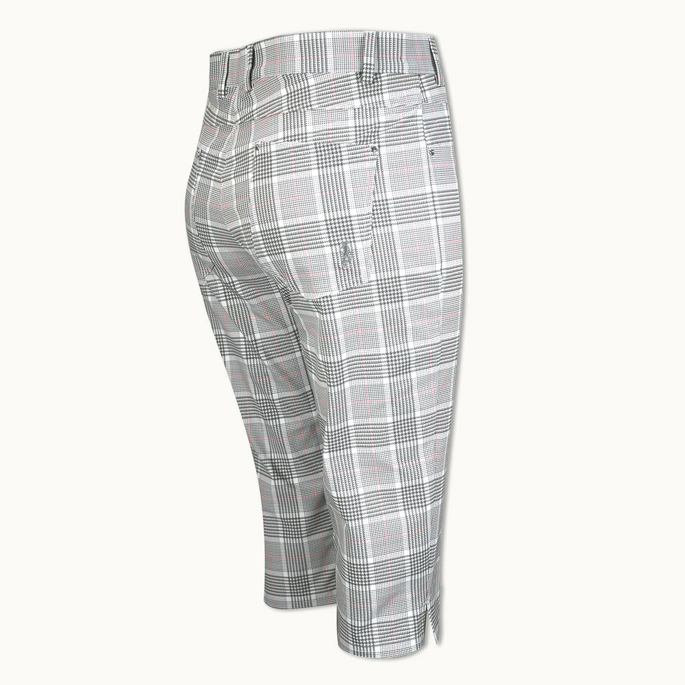 Glenmuir Ladies Stretch Pedal Pushers in White/Light Grey/Candy Check