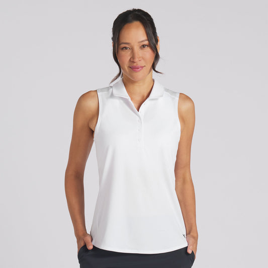 Puma Golf Ladies Sleeveless Polo with Mesh Back in White Glow