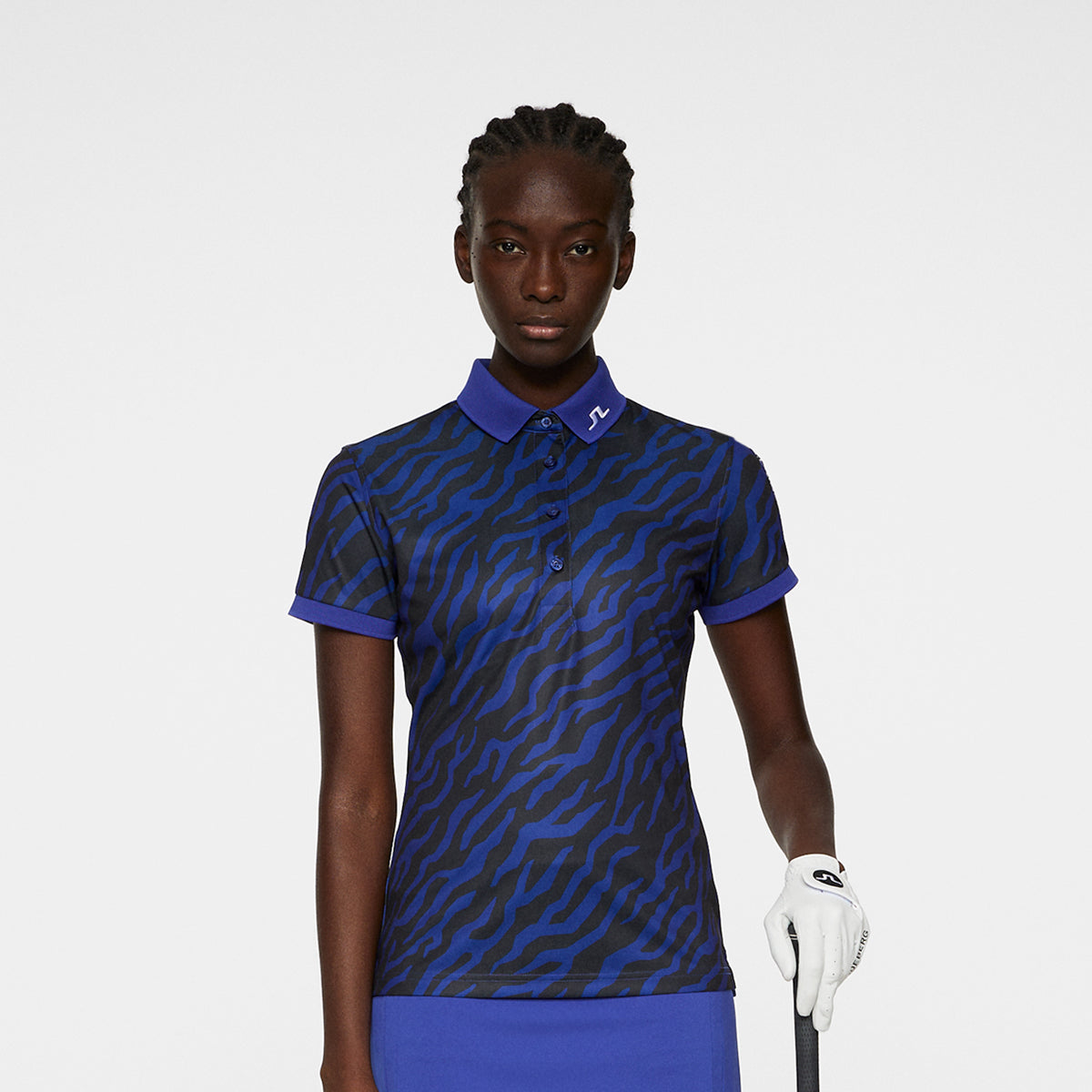 J Lindeberg Ladies Tour Tech Print Polo in Tour Tiger Clematis M