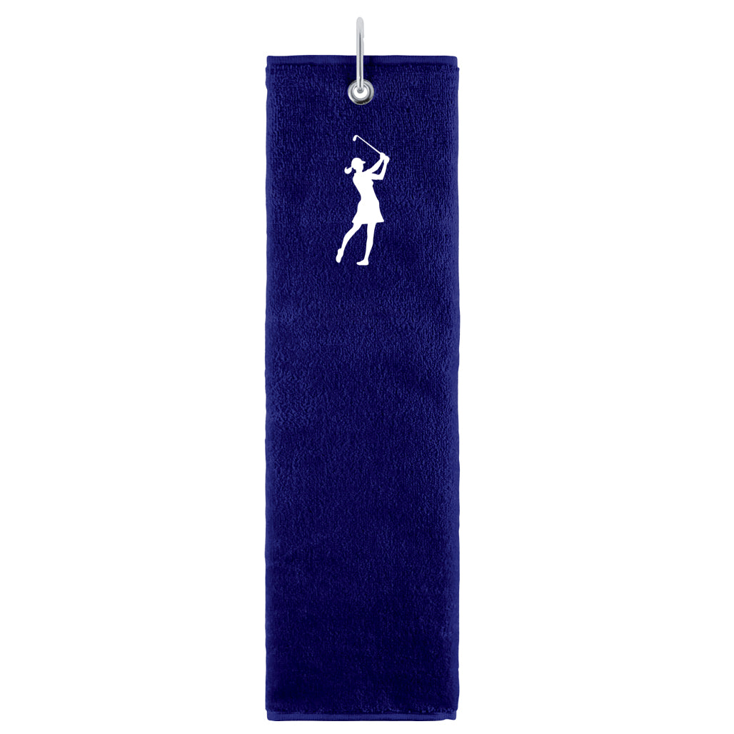 Surprizeshop Lady Golfer Embroidered Tri-Fold Golf Towel in Navy