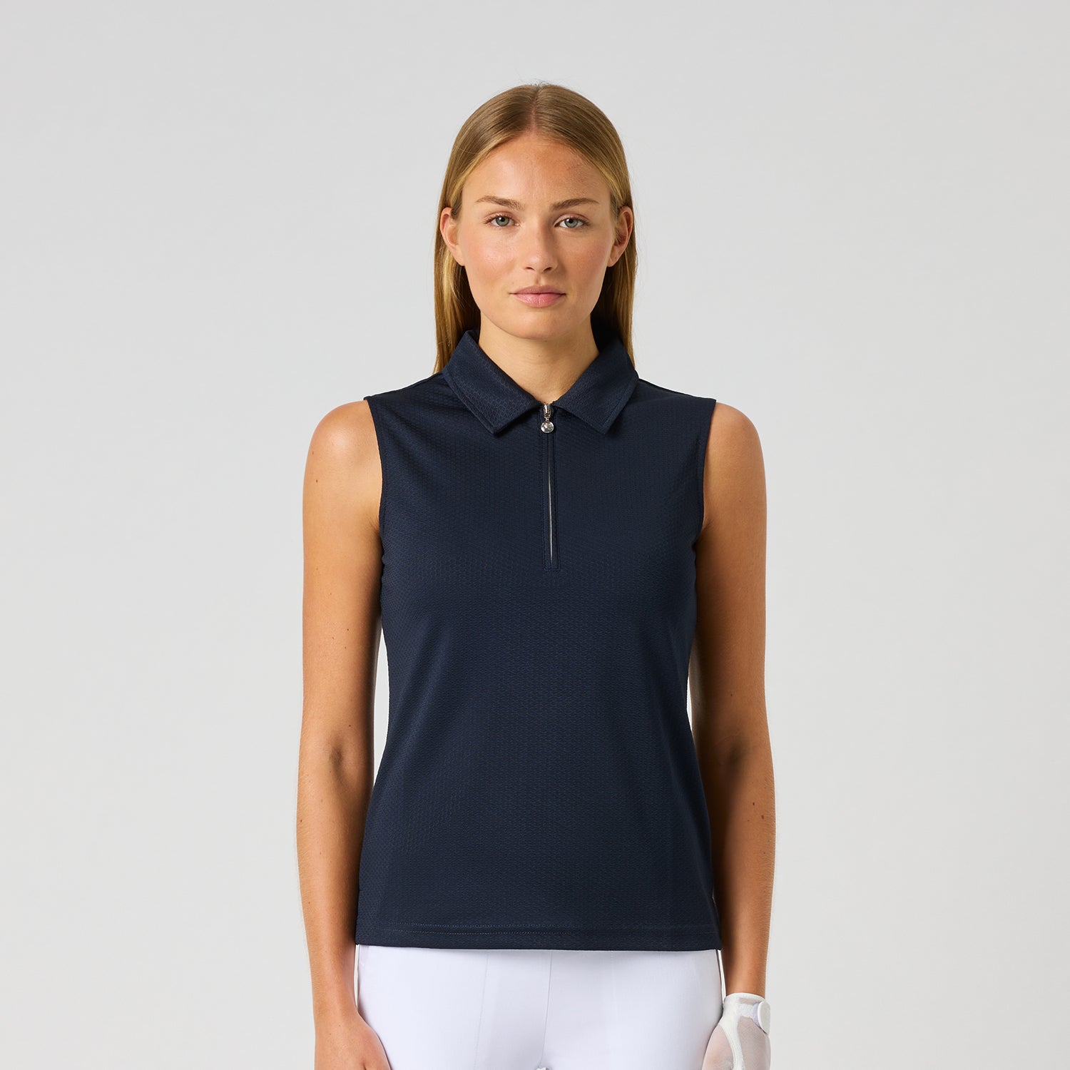 Daily Sports Honeycomb Structured Sleeveless Polo Shirt in Navy