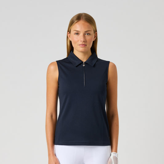 Daily Sports Honeycomb Structured Sleeveless Polo Shirt in Navy
