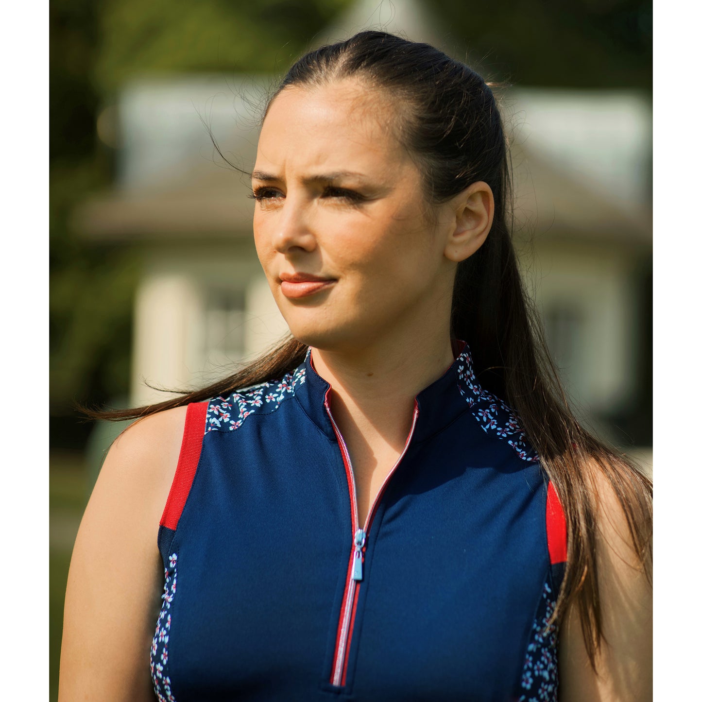 Glenmuir Ladies Navy Polo with Floral Print Panels