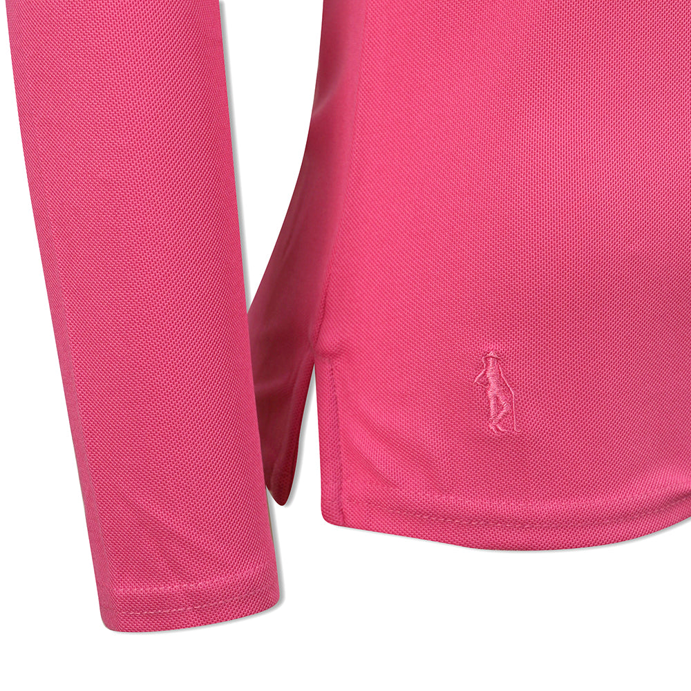 Glenmuir Ladies Long-Sleeve Pique Knit Polo with Stretch in Hot Pink