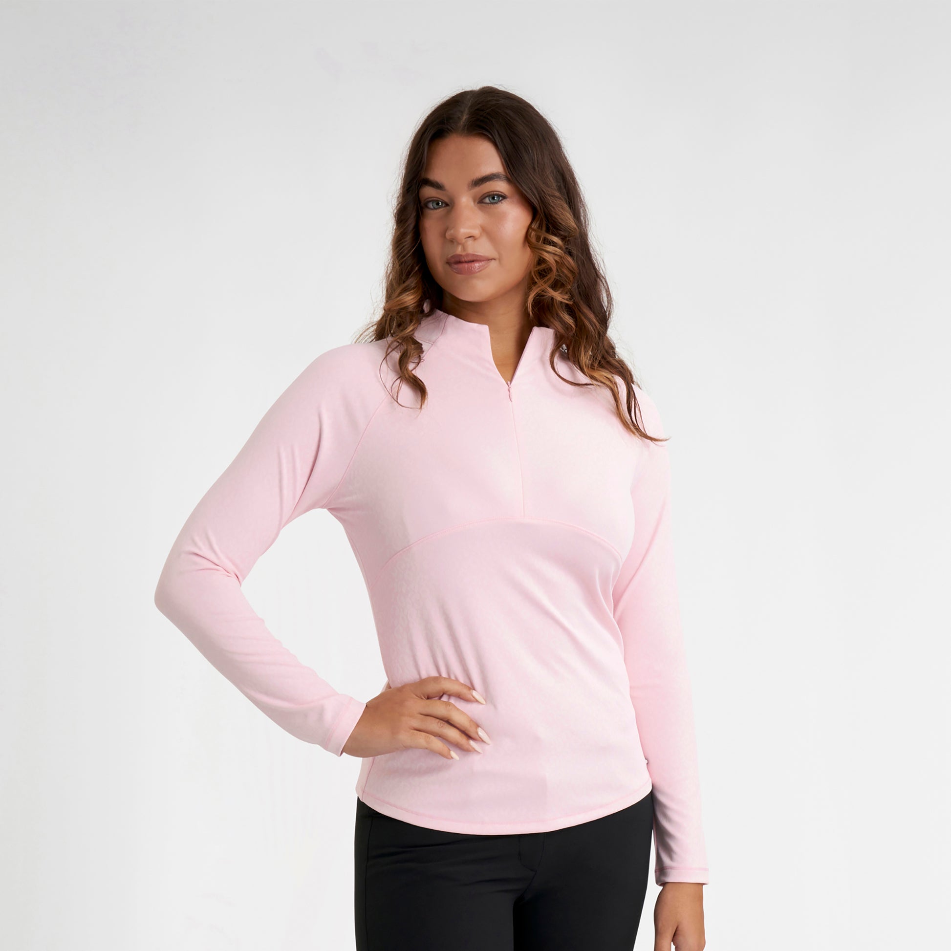 Green Lamb Ladies Lightweight 1/4 Zip Top with Jacquard Leopard Print