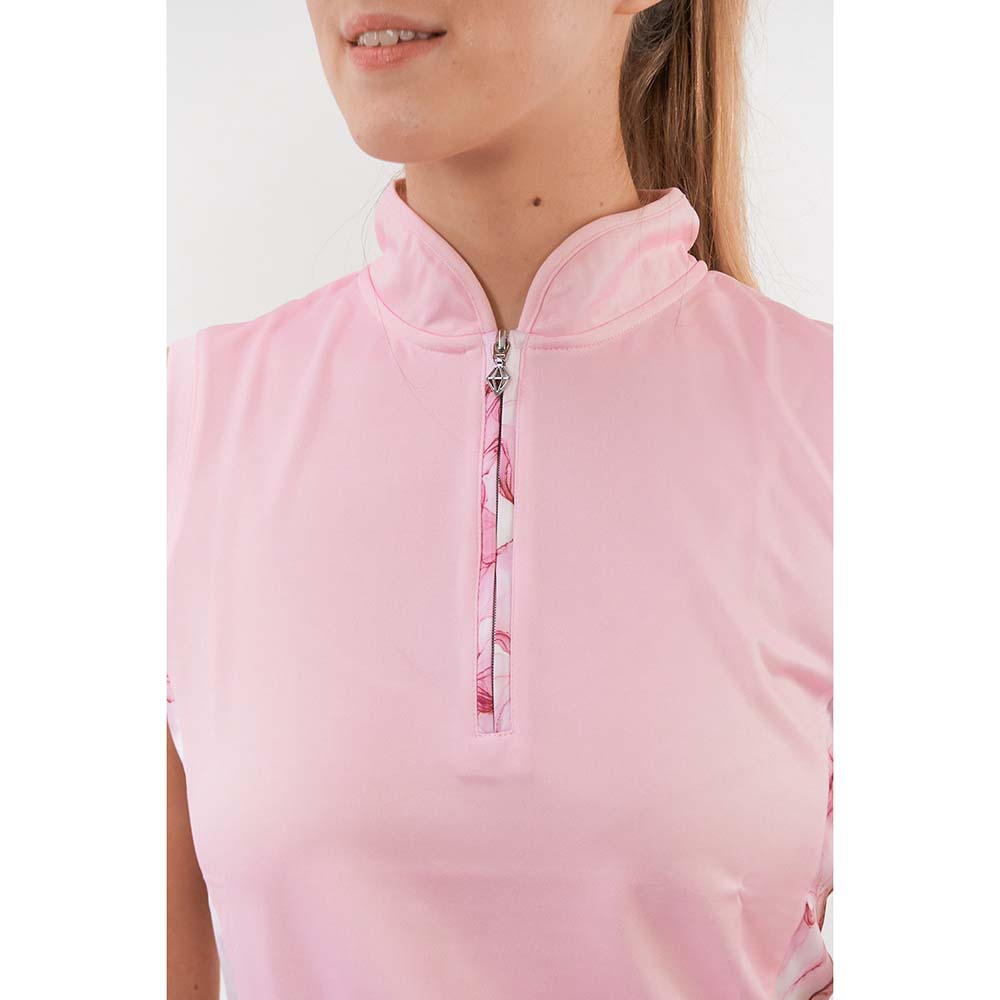 Pure Golf Ladies Pink Blossom Sleeveless Polo with Blossom Print