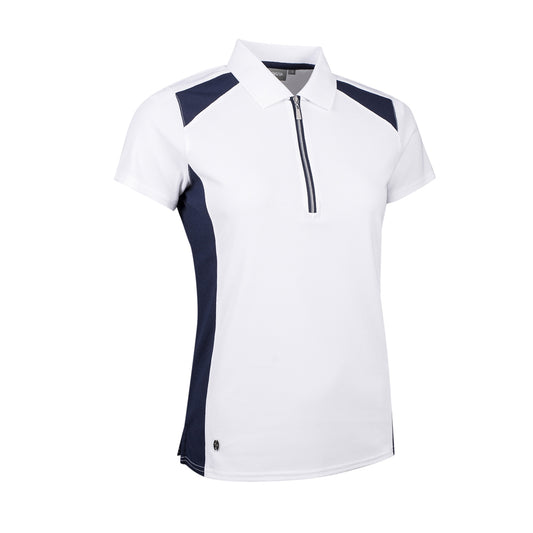 Glenmuir Ladies Short Sleeve Polo with Contrast Panels in White & Navy