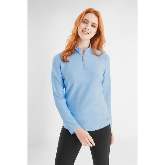 Green Lamb Ladies Zip Neck Top with Linear Design in Ice Blue