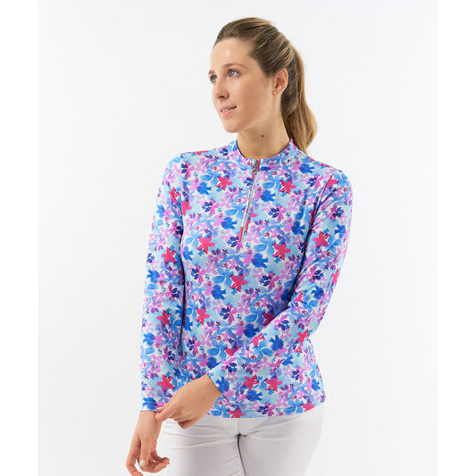 Pure Ladies Floral Print Long Sleeve Polo