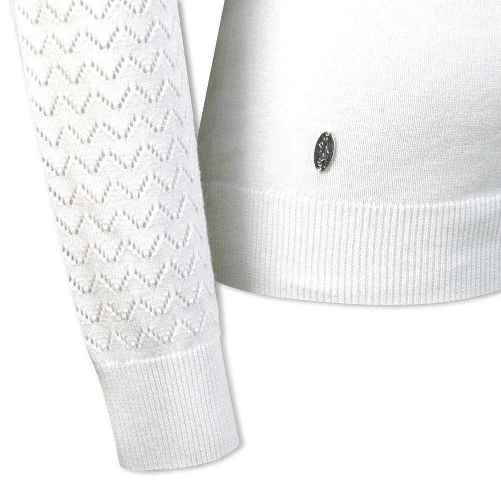 Glenmuir Ladies White Cotton Sweater with Contrast Stitching