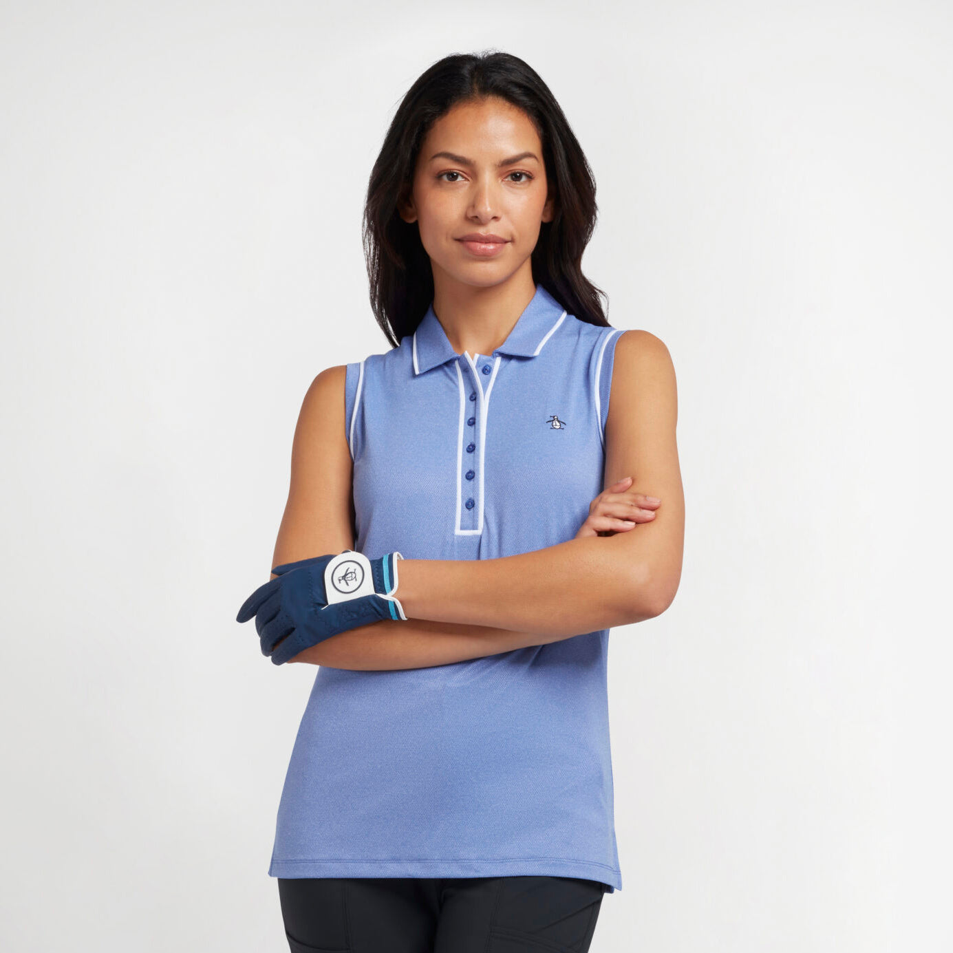 Original Penguin Ladies Piped Sleeveless Polo in Bluing