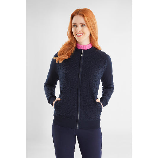 Green Lamb Ladies Lined Windstopper Cardigan with ZigZag Stitch Front Panel in Navy
