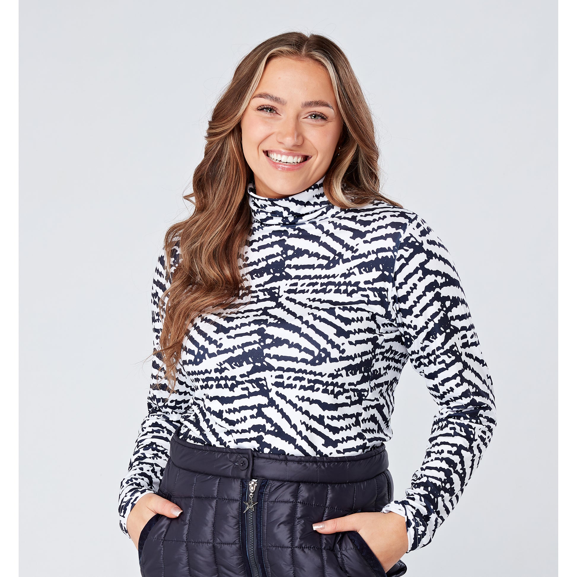 Swing Out Sister Ladies Soft-Stretch Roll Neck with Abstract Zebra Pattern