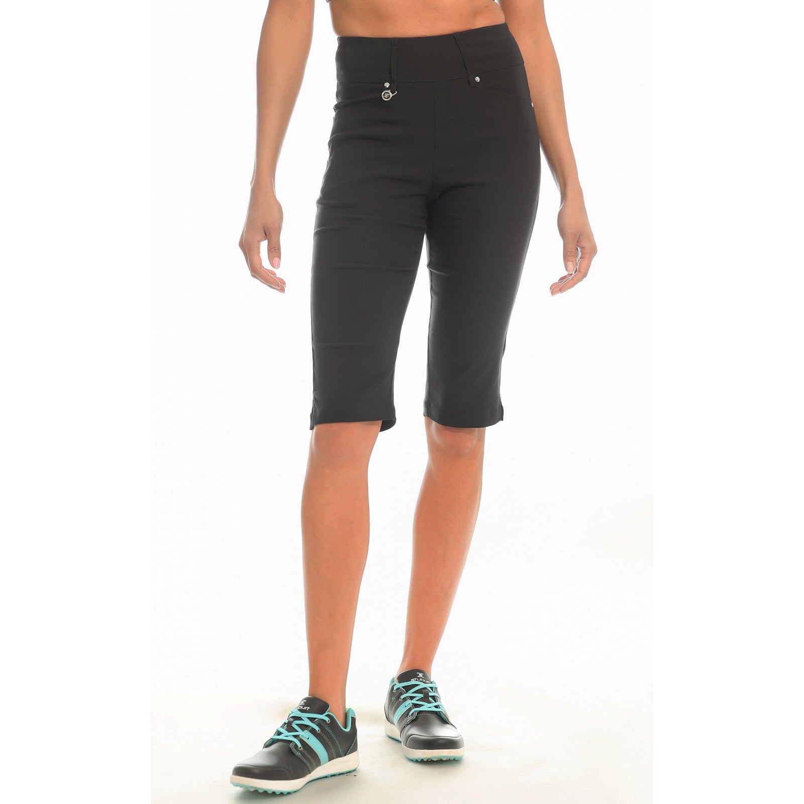 Island Green Ladies 4-way Stretch Bermuda Pull-on Shorts in Black