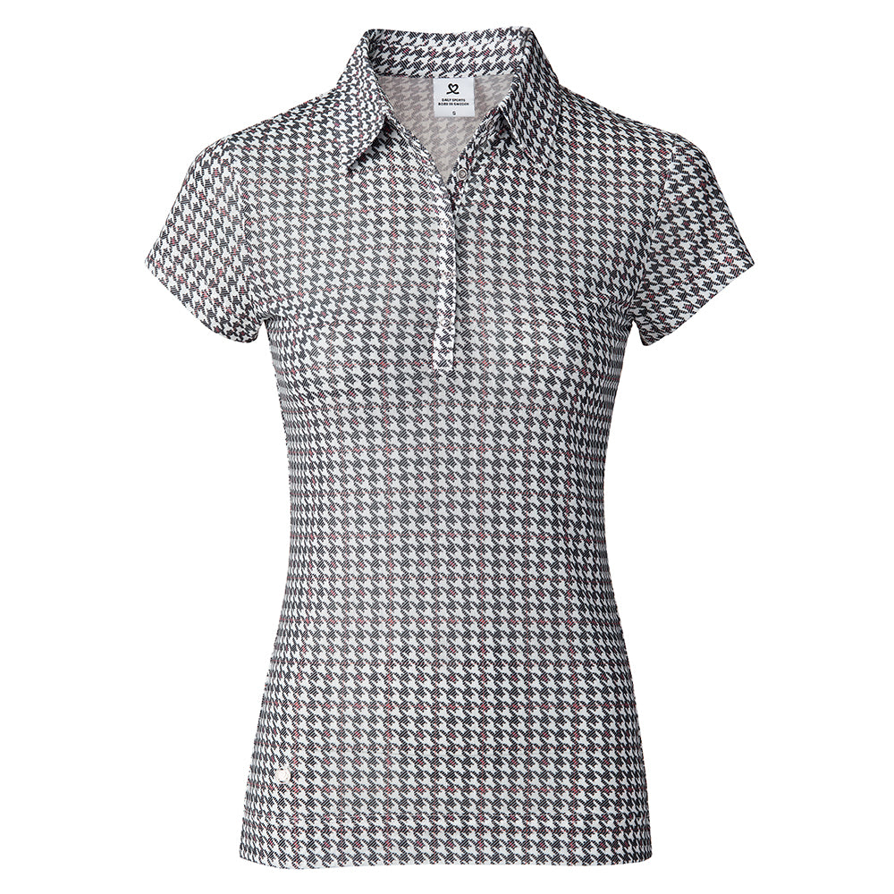 Daily Sports Ladies Hound Tooth Print Mesh Cap Sleeve Golf Polo