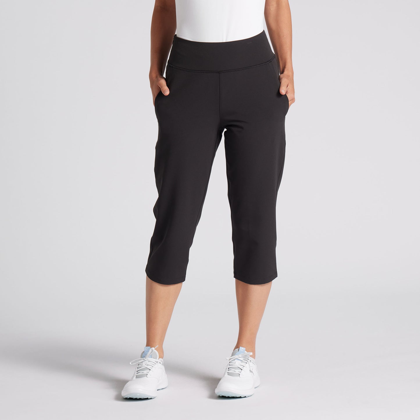 Puma Women's Soft-Stretch High-Rise Capris in Black with UPF 40