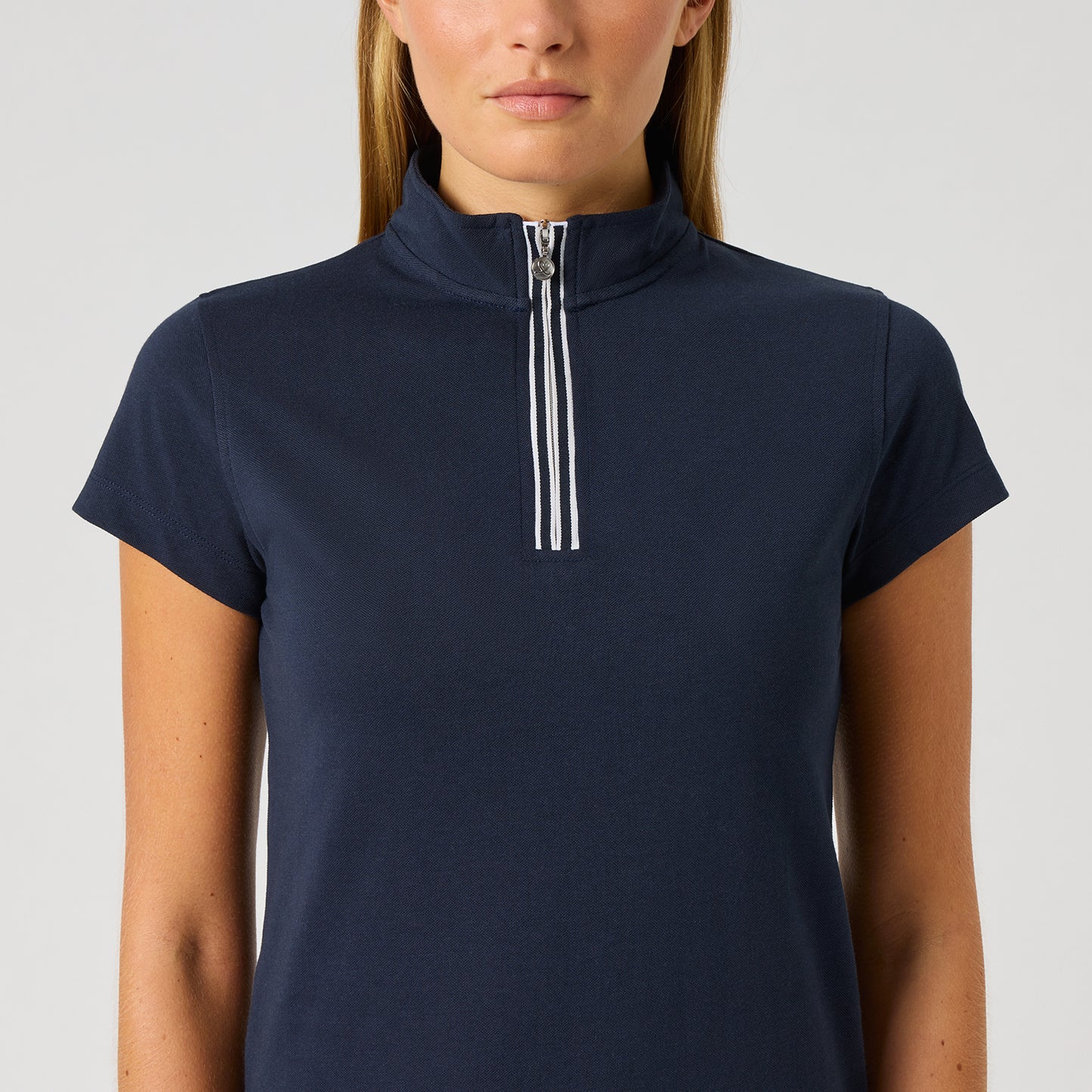 Daily Sports Cap Sleeve Half Zip Polo Shirt in Navy - Sport Meets Style