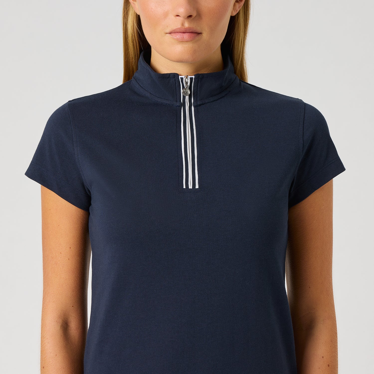 Daily Sports Cap Sleeve Half Zip Polo Shirt in Navy - Sport Meets Style