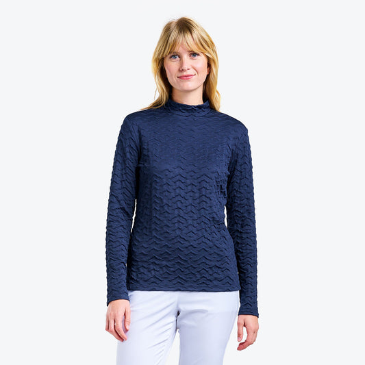 Nivo Ladies Long Sleeve Top with Textured Zig-Zag Print in Navy