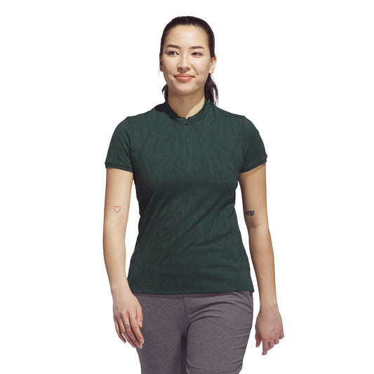 adidas Golf Ladies Short Sleeve Jacquard Polo with Zip-Neck