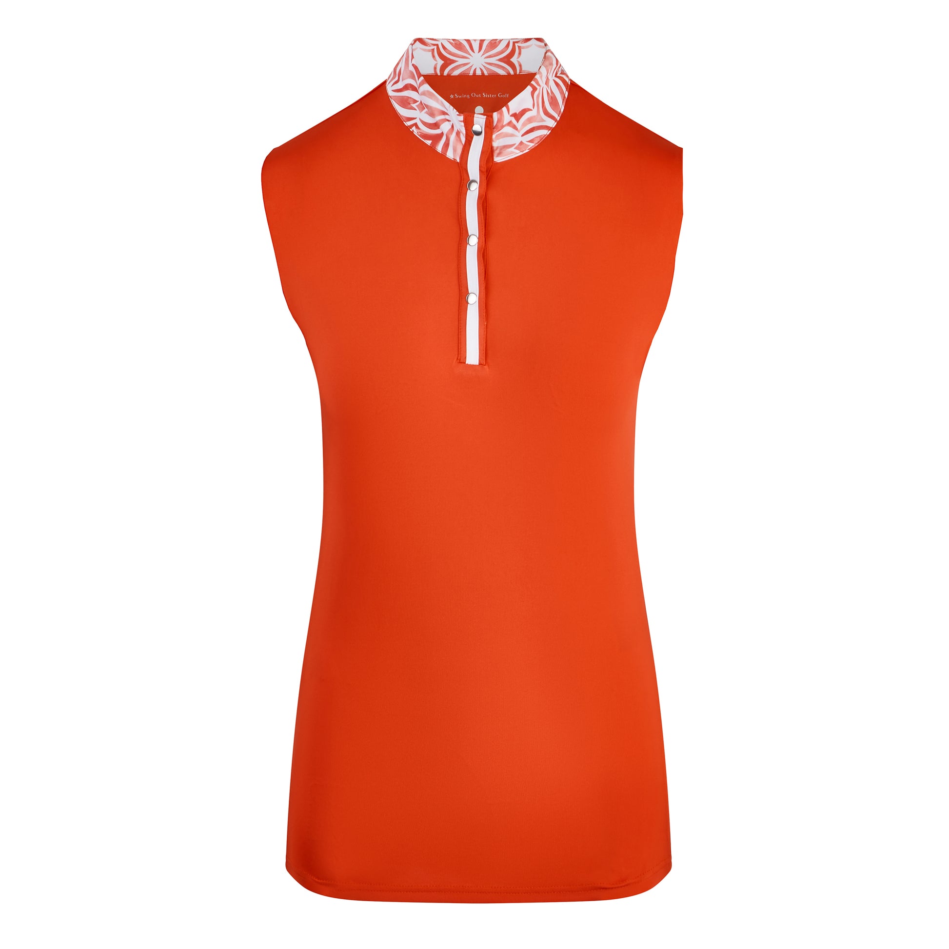 Swing Out Sister Ladies Sleeveless Polo with Print Panels in Luscious Red