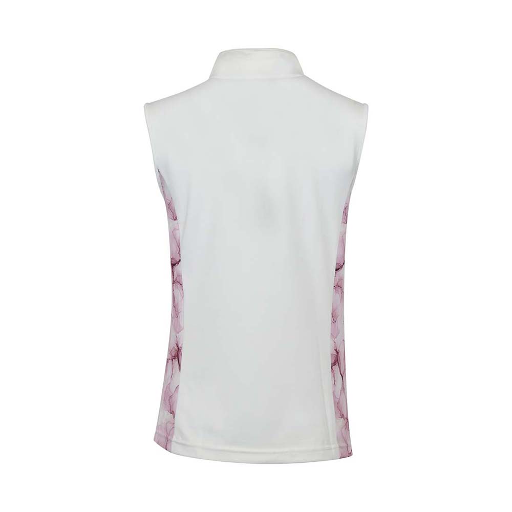 Pure Golf Ladies White & Pink Blossom Print Sleeveless Polo Shirt
