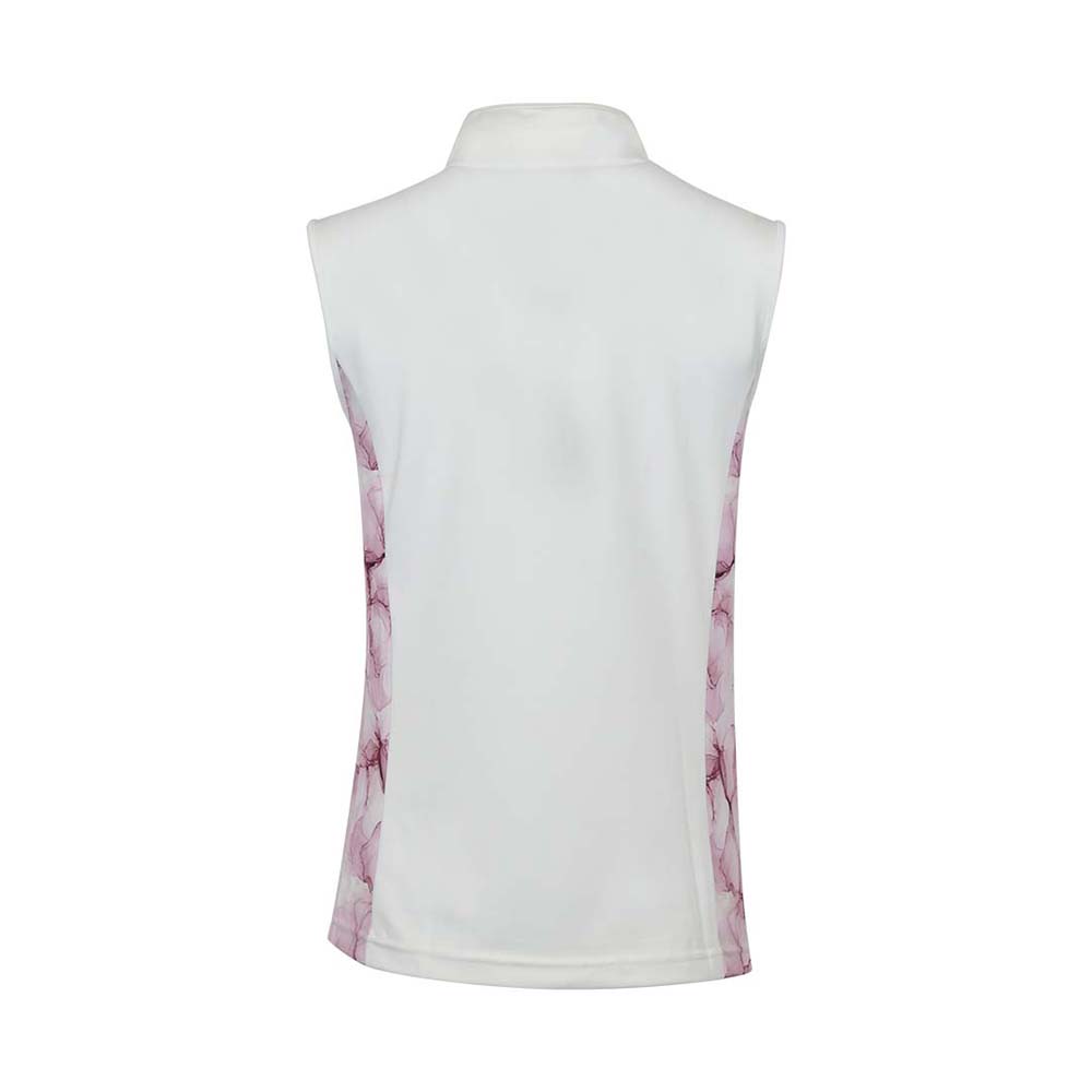 Pure Golf Ladies White & Pink Blossom Print Sleeveless Polo Shirt - Large Only Left