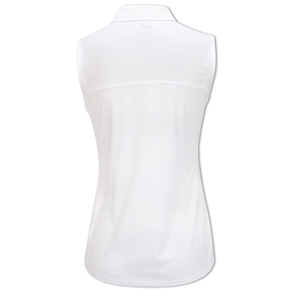 Puma Ladies Sleeveless Polo with Mesh Panels in Bright White - Last One XS Only Left