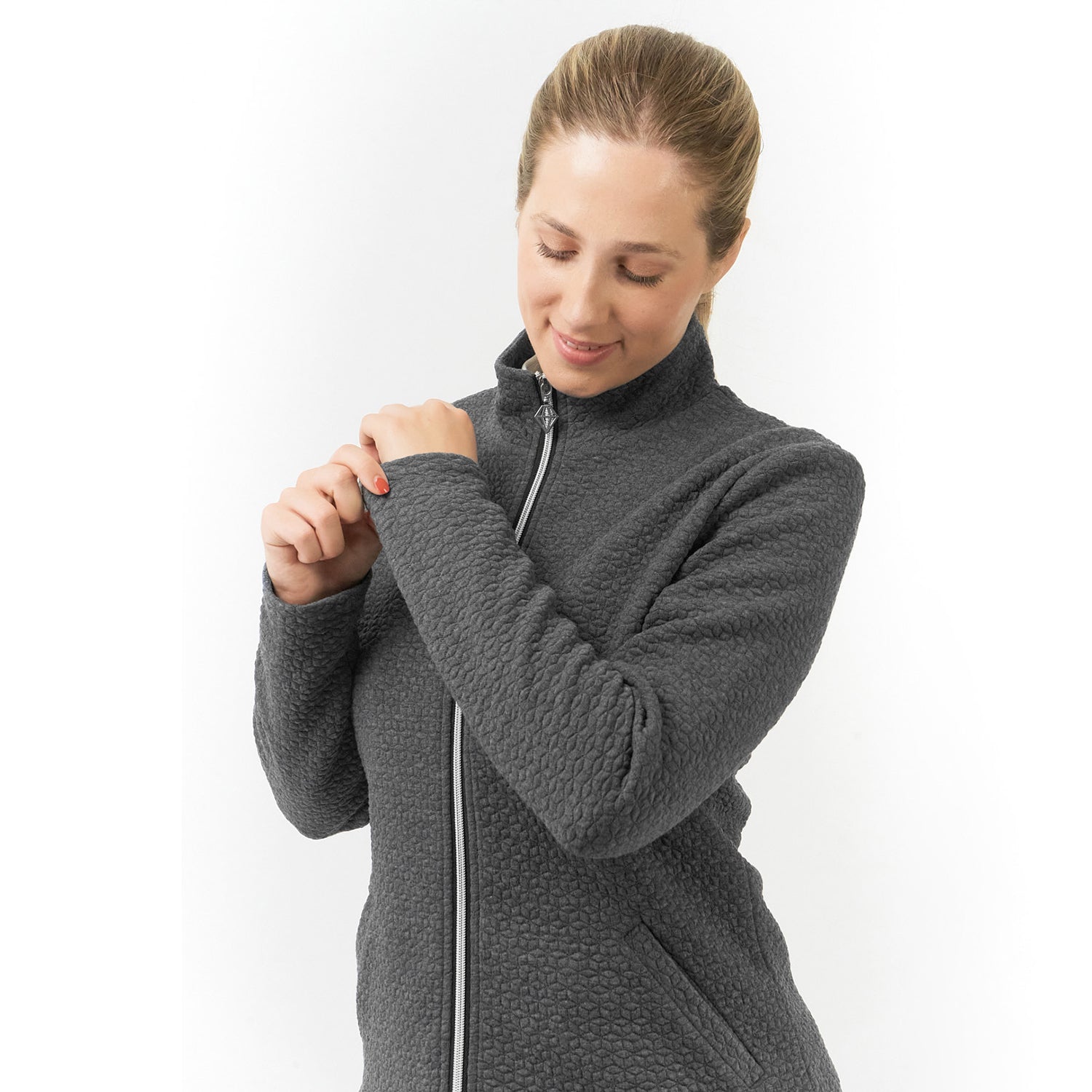 Pure Ladies Full Zip Textured Jacket in Charcoal Grey