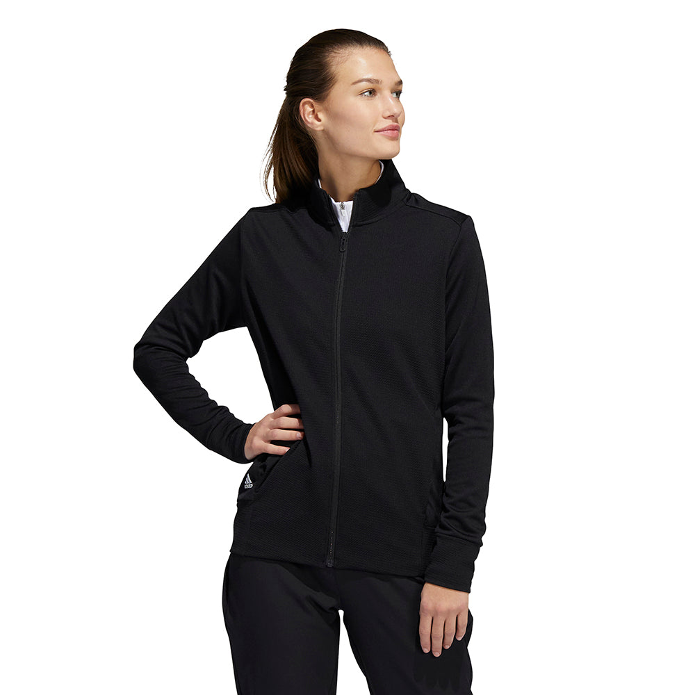 adidas Ladies Lightweight Textured Jersey Golf Jacket in Black