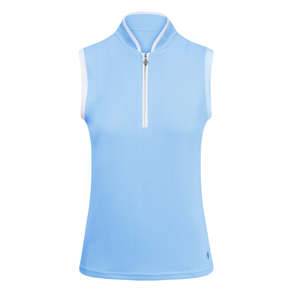 Pure Golf Ladies Sleeveless Mandarin Polo Shirt in Pale Blue