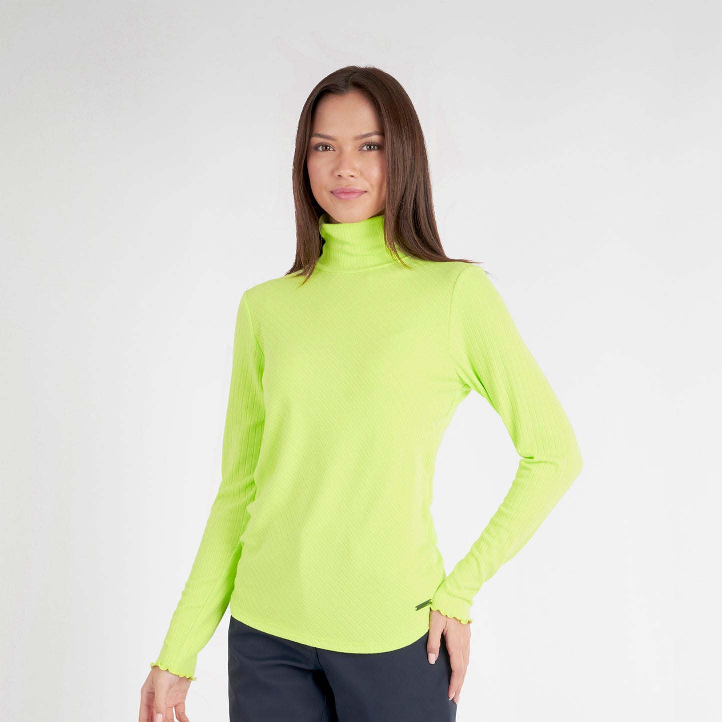 Green Lamb Ladies Soft-Stretch Roll Neck with Diagonal Rib Detail