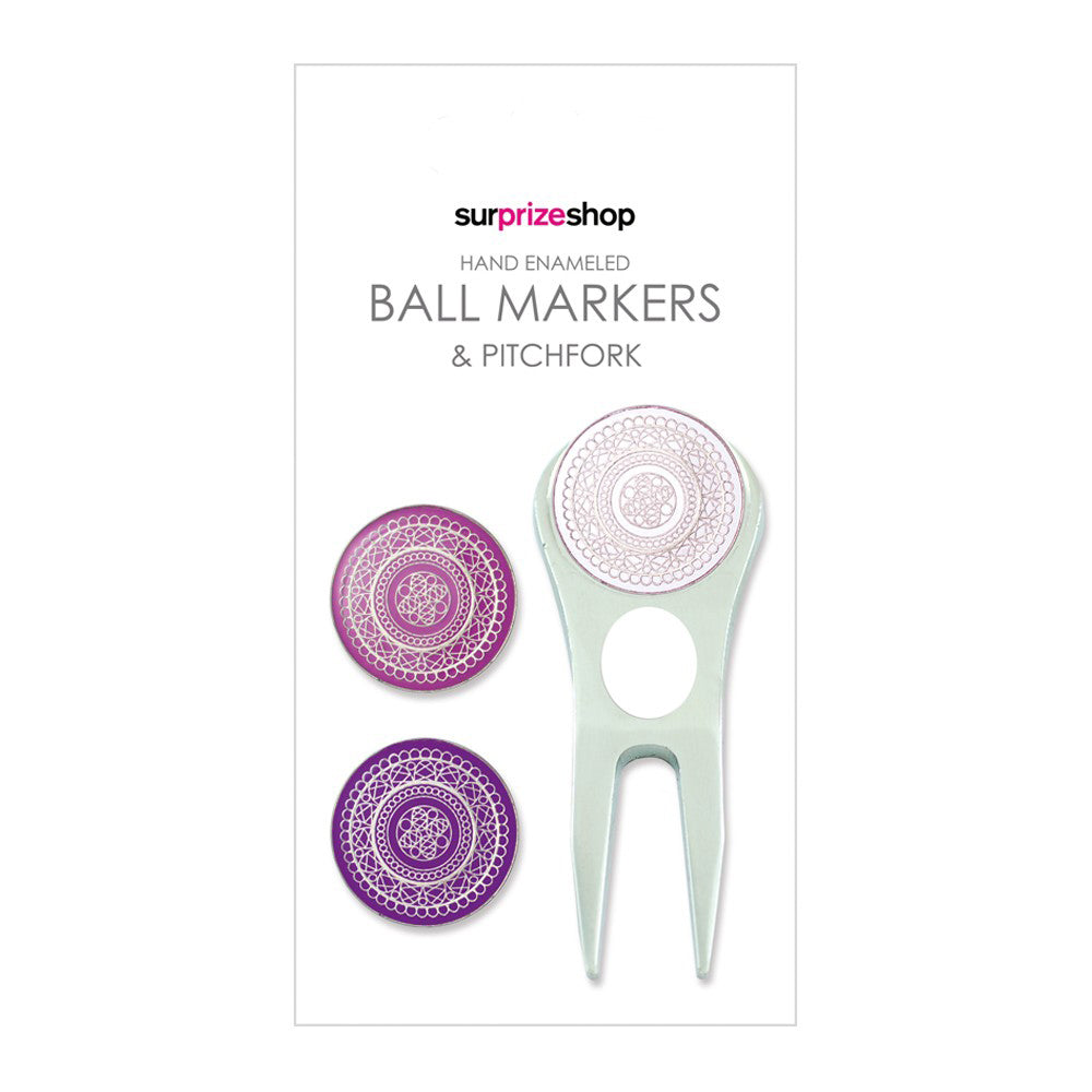 Surprizeshop Lace Hand Enameled Golf Ball Marker and Pitchfork Set