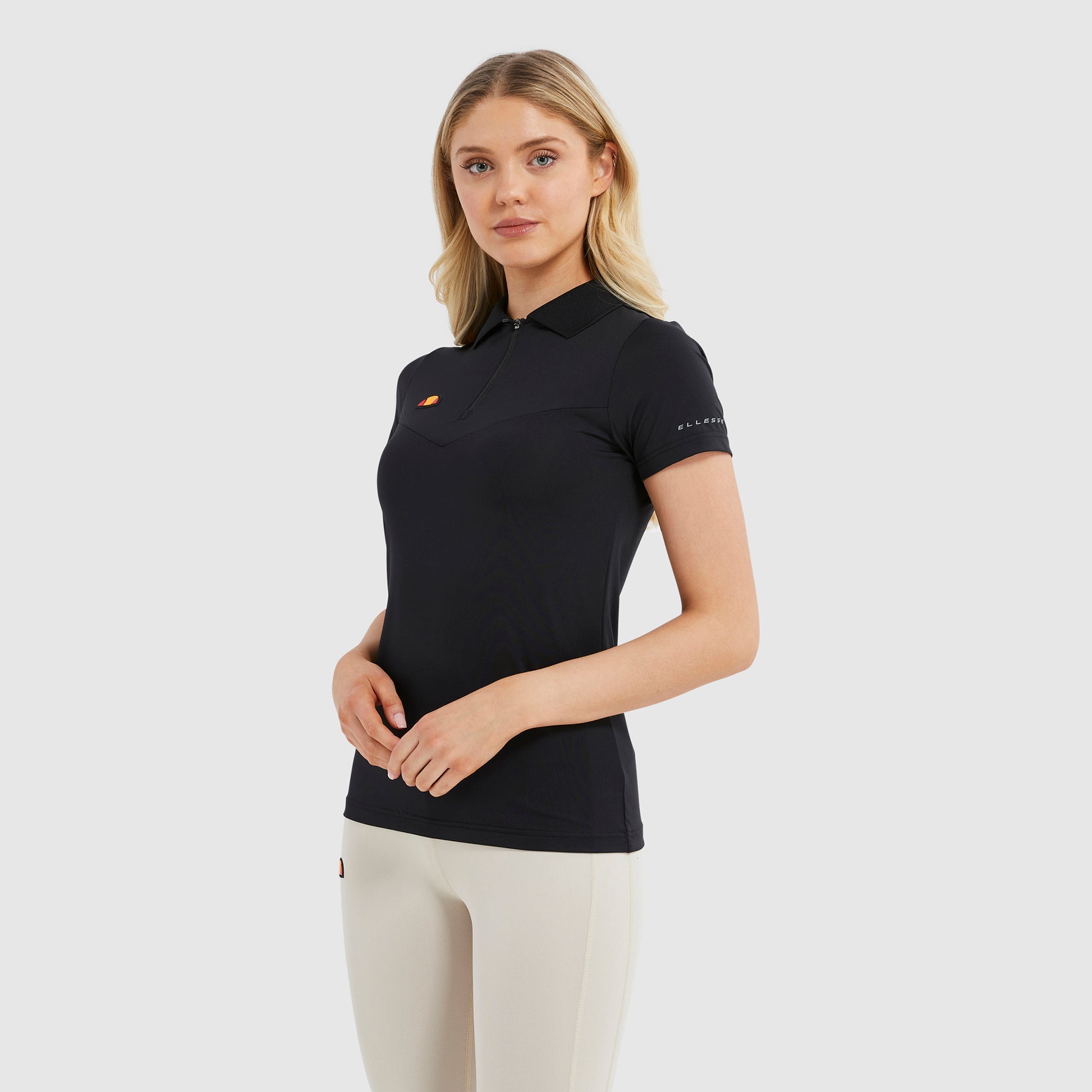 Ellesse Ladies Short Sleeve Polo in Black with Zip-Neck