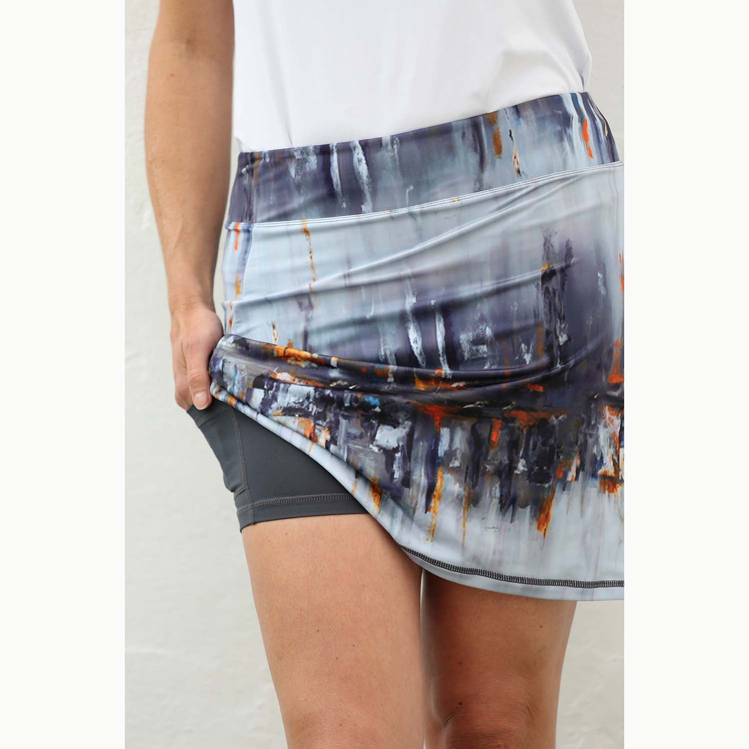 FAMARA Ladies Pull-On Skort in Abstract Dockland Print in Docklands