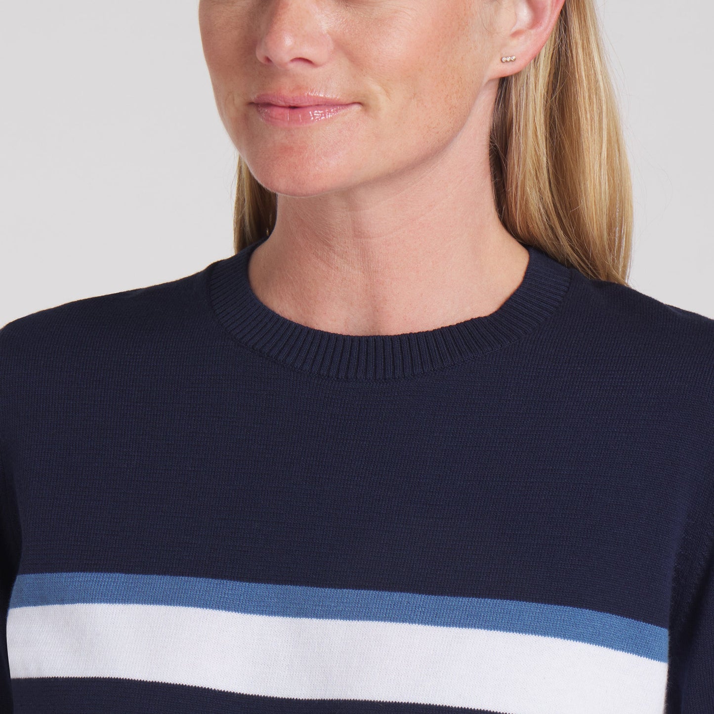 Puma Golf Ladies Crew Neck Stripe Sweater in Navy & White